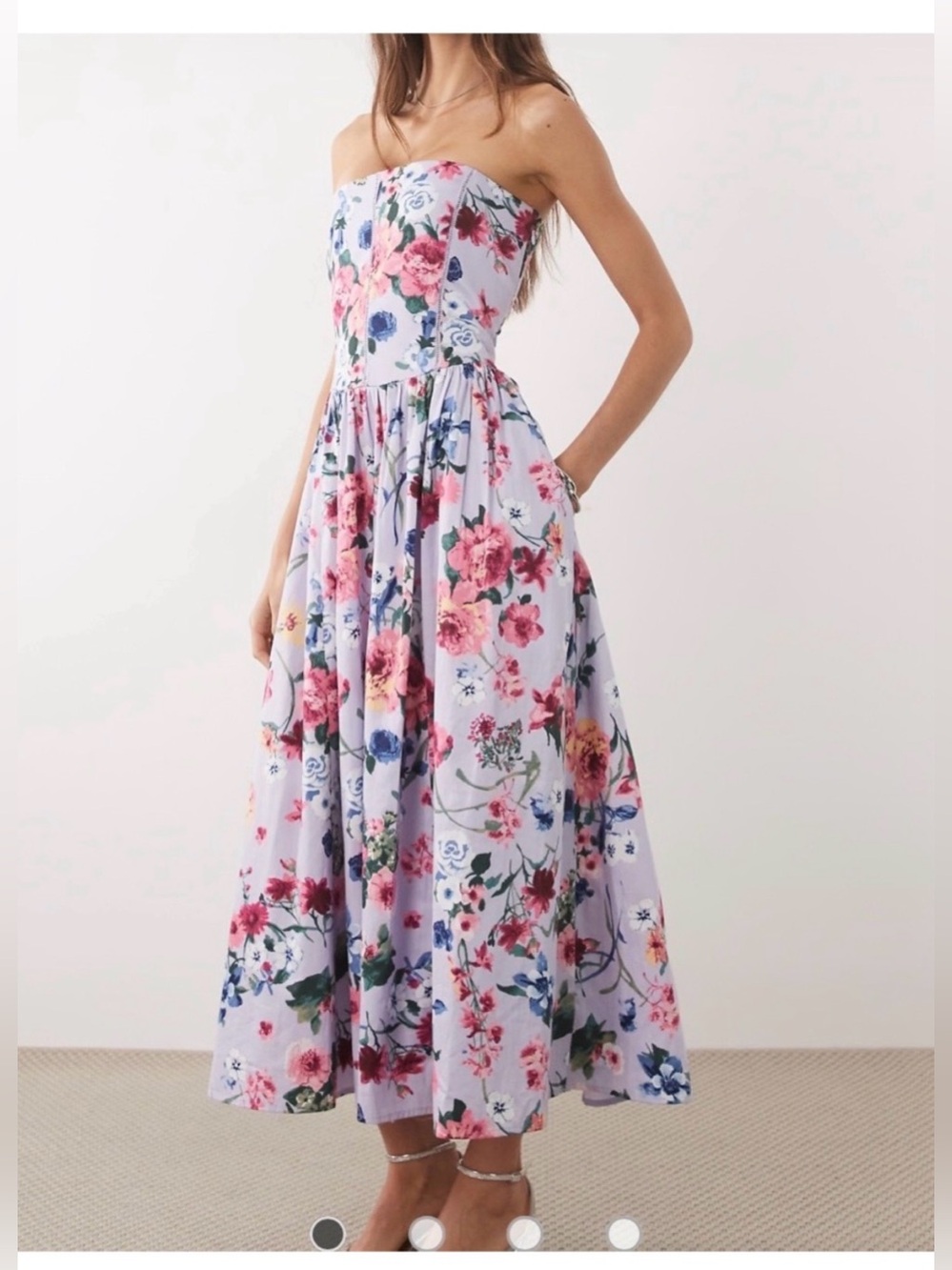 Abercrombie & Fitch Lavender Strapless Floral Midi Dress